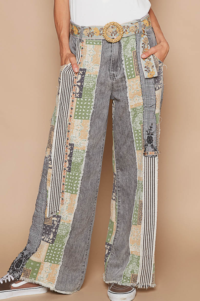Patchwork Relaxed Woven Denim Pant – Black by POL