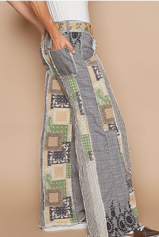 Patchwork Relaxed Woven Denim Pant – Black by POL