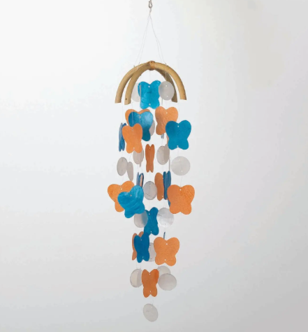 Butterfly Capiz Chime - Sky Blue / Marigold