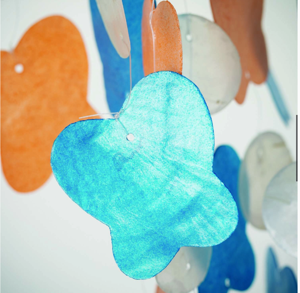 Butterfly Capiz Chime - Sky Blue / Marigold