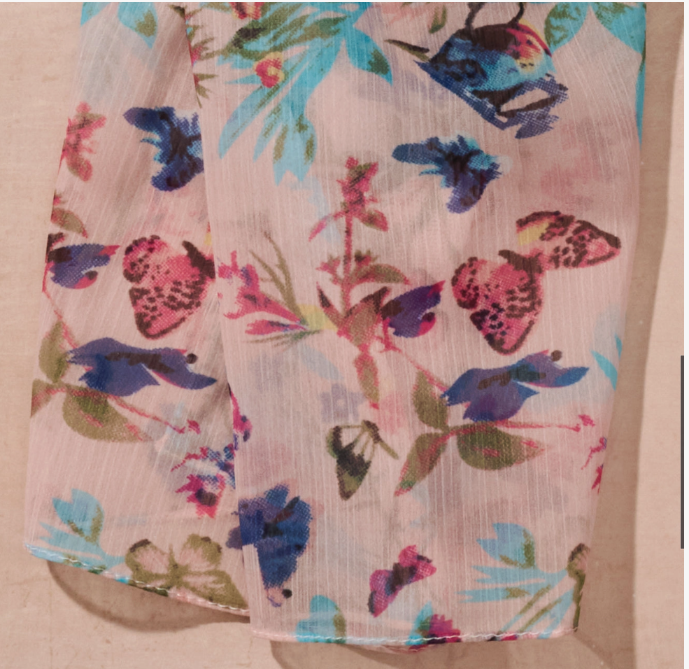 Komal Floral and Butterfly Chiffon Scarf