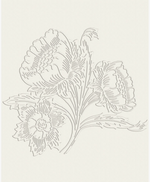 A minimalist botanical line art print featuring three stylized flowers and leaves in light gray on a warm cream background.