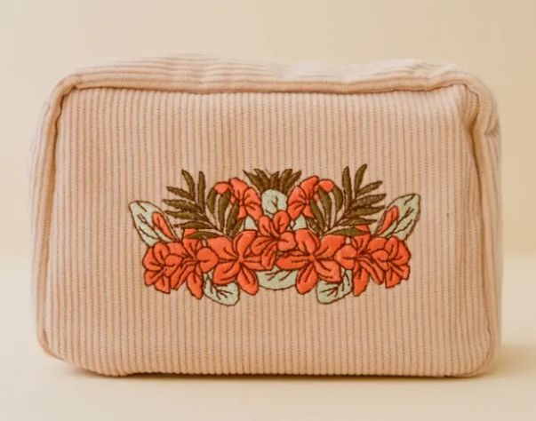 Cai & Jo Corduroy Makeup Bag in White Sand