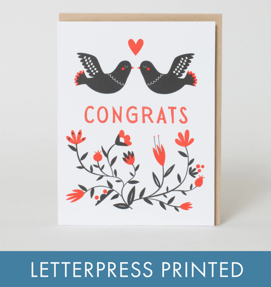 Greeting Card Congrats Doves Letterpress