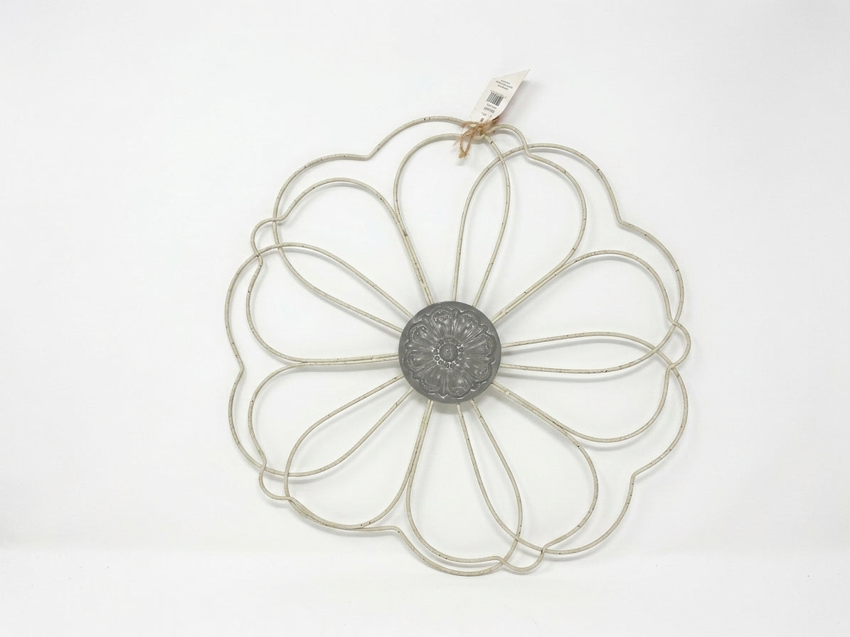 Foreside Home & Garden 20" Metal Floral Wall Art - Off-White & Galvanized Center