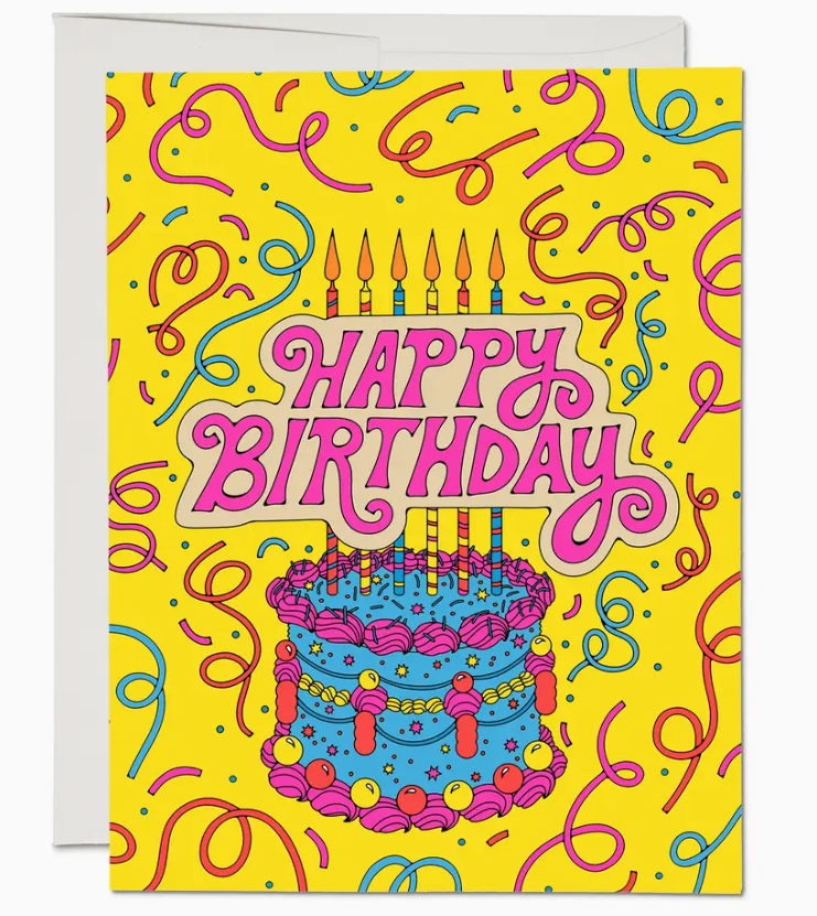 Greeting Card, Happy Birthday, Cake & Confetti