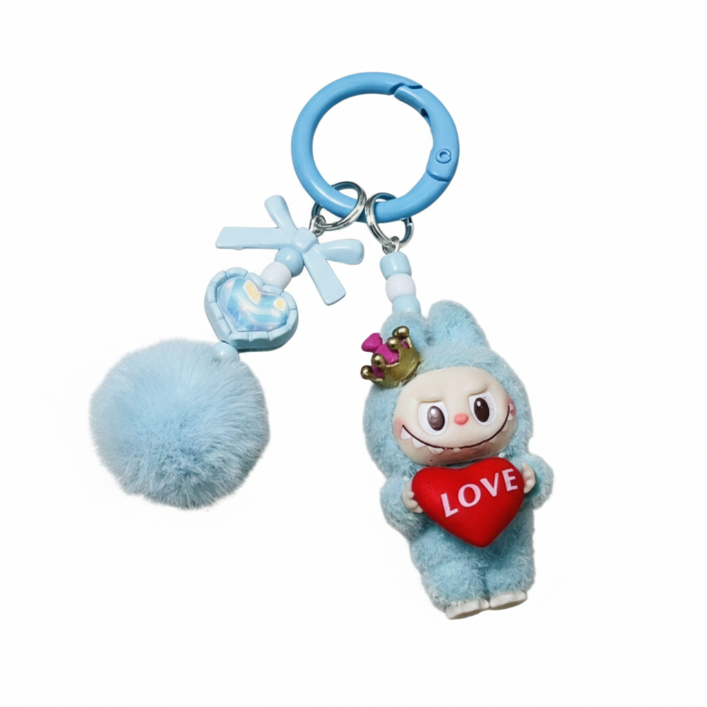 Mini Labubu Keychain Bag Charm with Poms