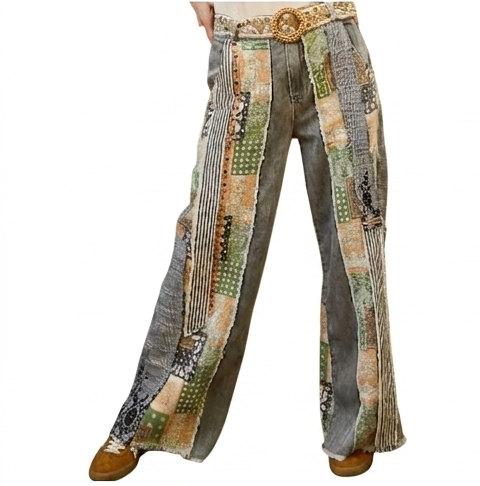 Patchwork Relaxed Woven Denim Pant – Black by POL